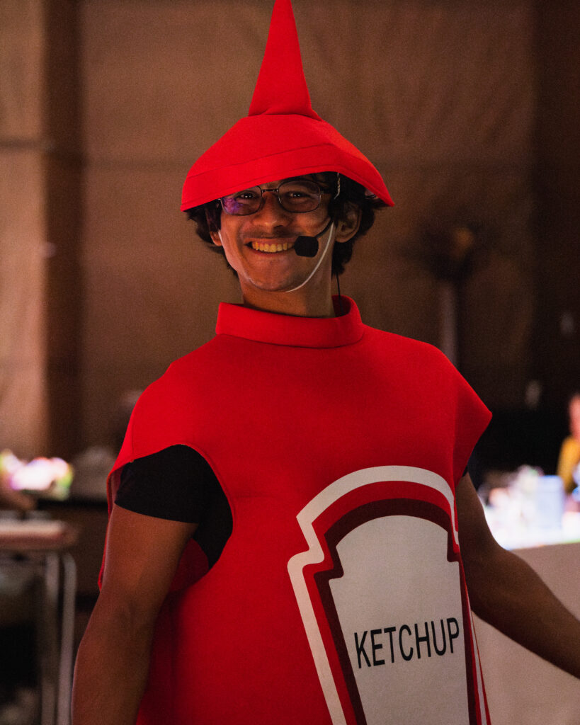 Danniel Iskandar wearing a Heinz Ketchup Tomato Bottle Suit as he performs Le Petit Chef for Grand Hyatt Kuala Lumpur